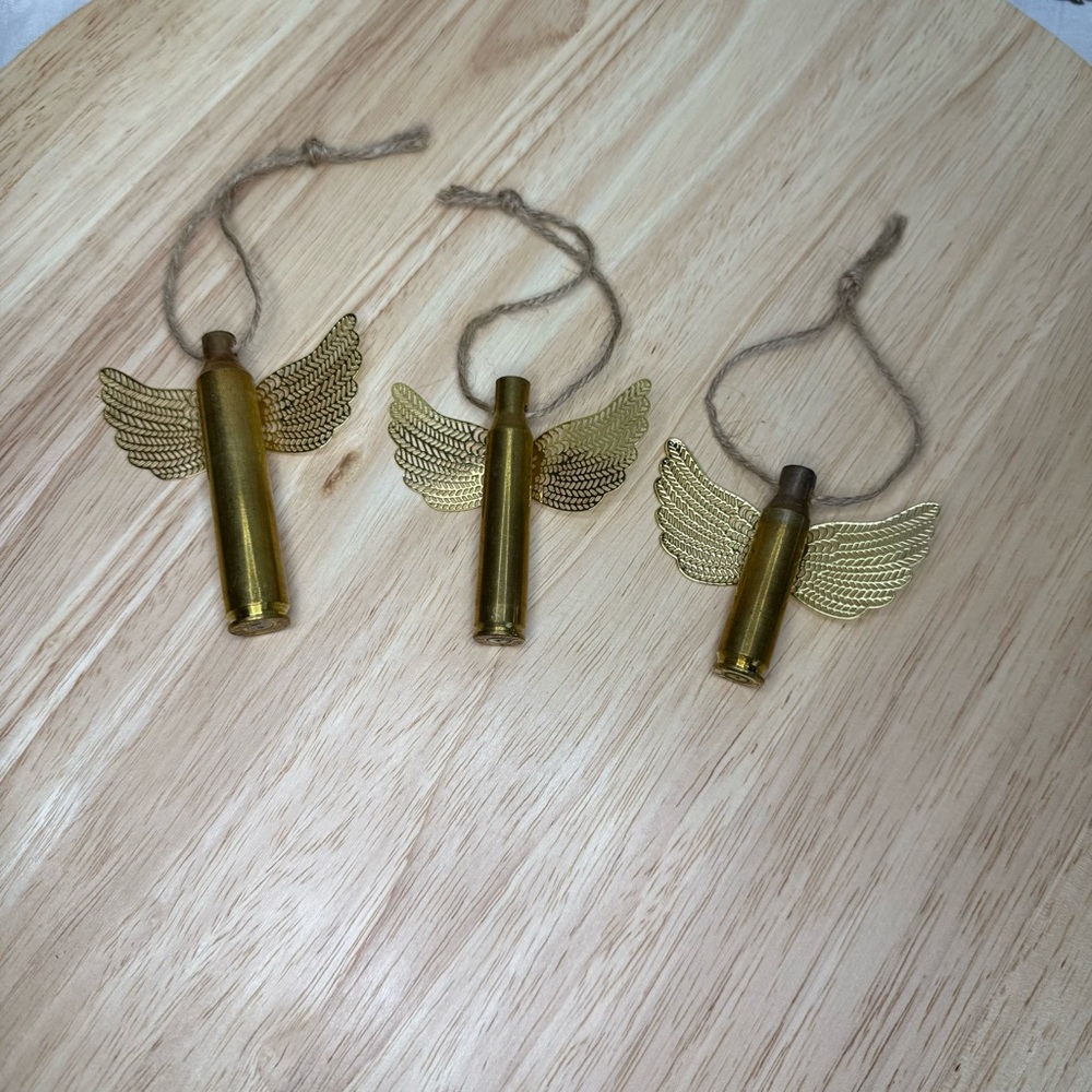Bullet Angels - Set of 3 - Gold Angel Wing Ornaments - Handcrafted
